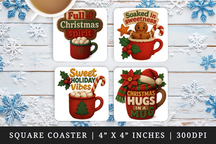 Patchwork Christmas square coaster sublimation design