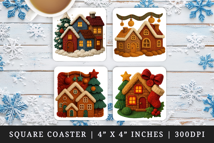 Patchwork Christmas square coaster sublimation design