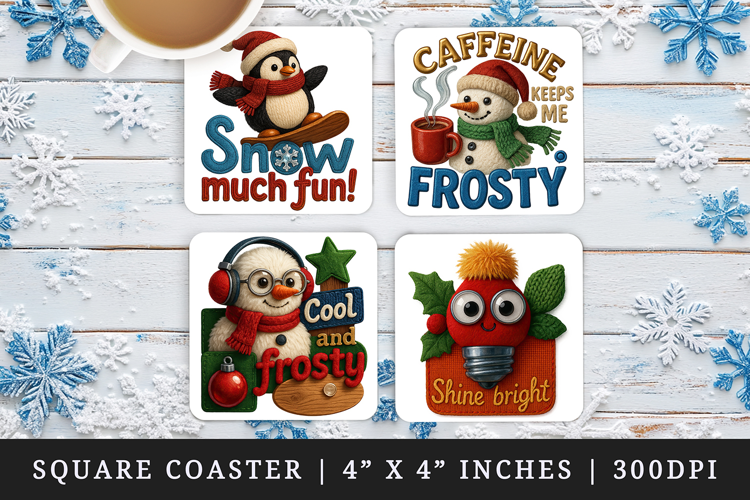 Patchwork Christmas square coaster sublimation design