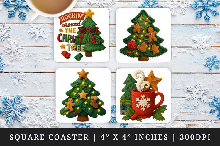 Patchwork Christmas square coaster sublimation design