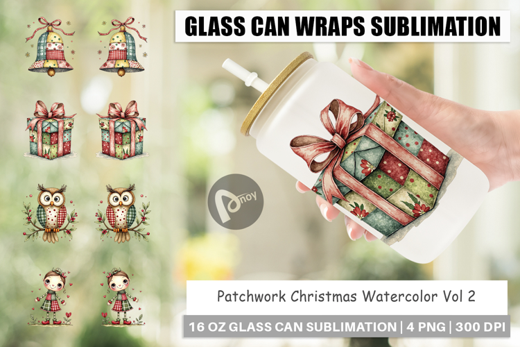 Patchwork Christmas Glass Can
