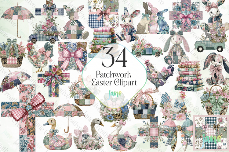 Patchwork Easter Clipart Bundle