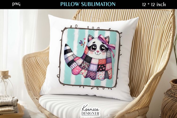 Patchwork Ghost Pillow Sublimation Design Fall Halloween