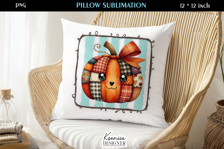 Patchwork Ghost Pillow Sublimation Design Fall Halloween