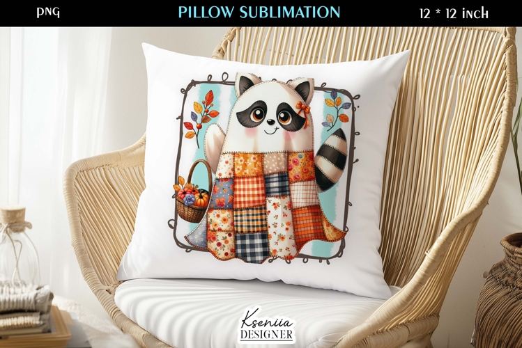 Patchwork Ghost Pillow Sublimation Design Fall Halloween
