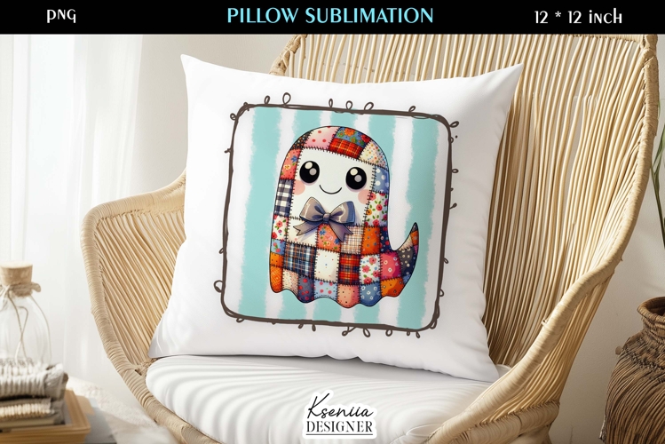 Patchwork Ghost Pillow Sublimation Design Fall Halloween