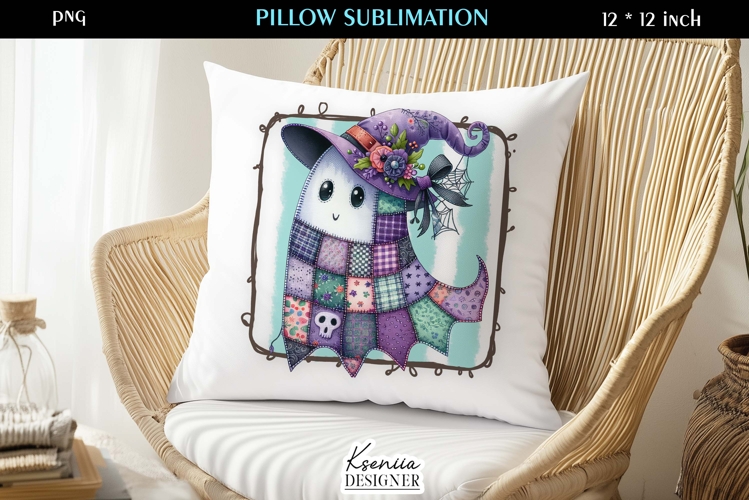 Patchwork Ghost Pillow Sublimation Design Fall Halloween
