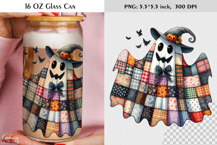 Patchwork Ghost Coquette Halloween Glass Can Wrap