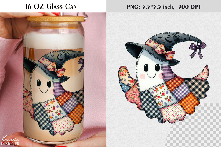 Patchwork Ghost Coquette Halloween Glass Can Wrap