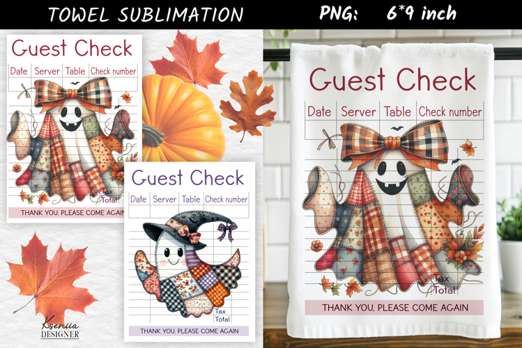 Guest Check|Halloween Patchwork Ghost Towel Sublimation