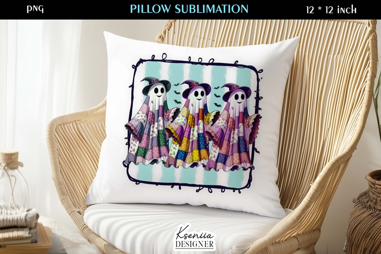 Patchwork Ghost Pillow Sublimation Design Fall Halloween