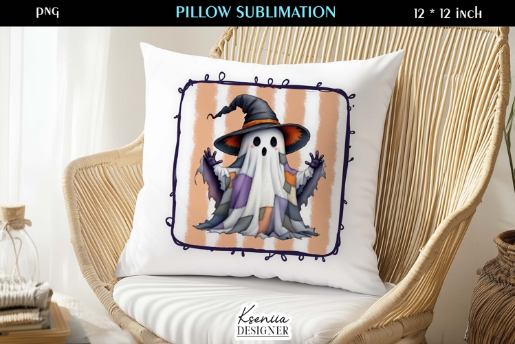 Patchwork Ghost Pillow Sublimation Design Fall Halloween