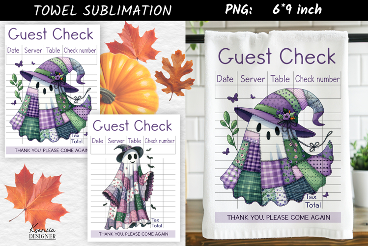 Guest Check|Halloween Patchwork Ghost Towel Sublimation