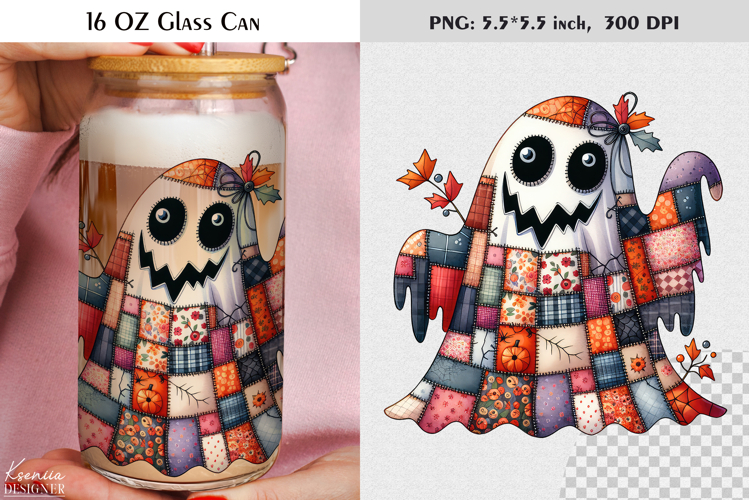 Patchwork Ghost Coquette Halloween Glass Can Wrap