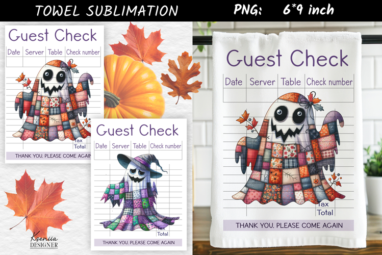 Guest Check|Halloween Patchwork Ghost Towel Sublimation