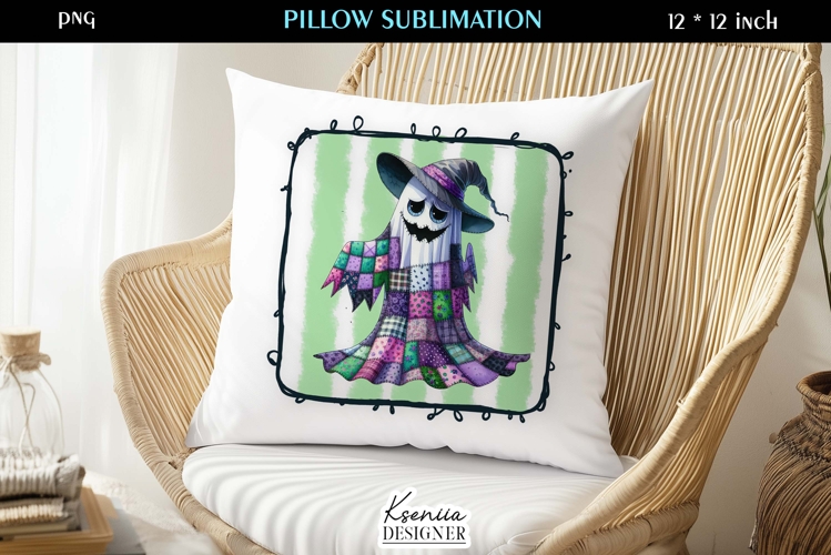 Patchwork Ghost Pillow Sublimation Design Fall Halloween