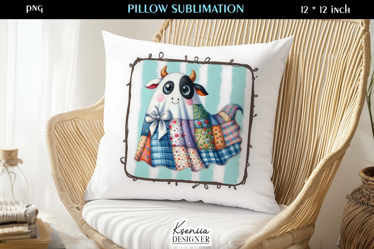 Patchwork Ghost Pillow Sublimation Design Fall Halloween