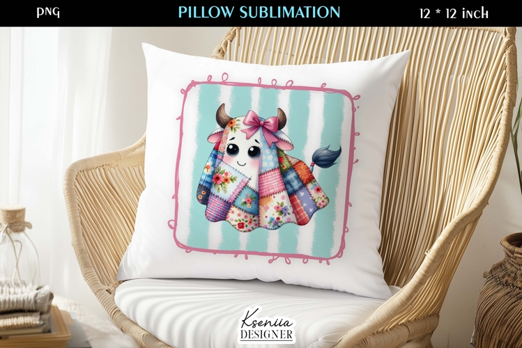 Patchwork Ghost Pillow Sublimation Design Fall Halloween