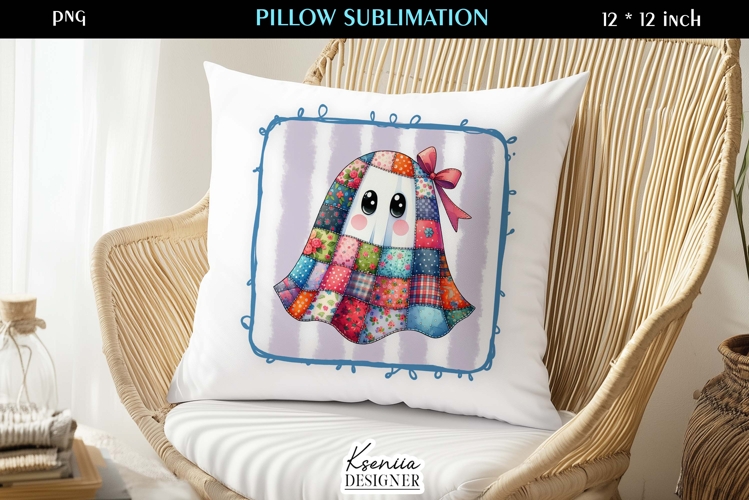 Patchwork Ghost Pillow Sublimation Design Fall Halloween