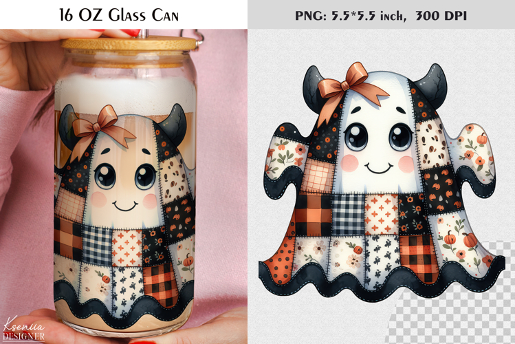 Patchwork Ghost Coquette Halloween Glass Can Wrap