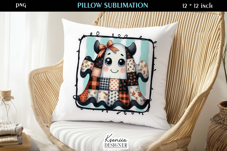 Patchwork Ghost Pillow Sublimation Design Fall Halloween