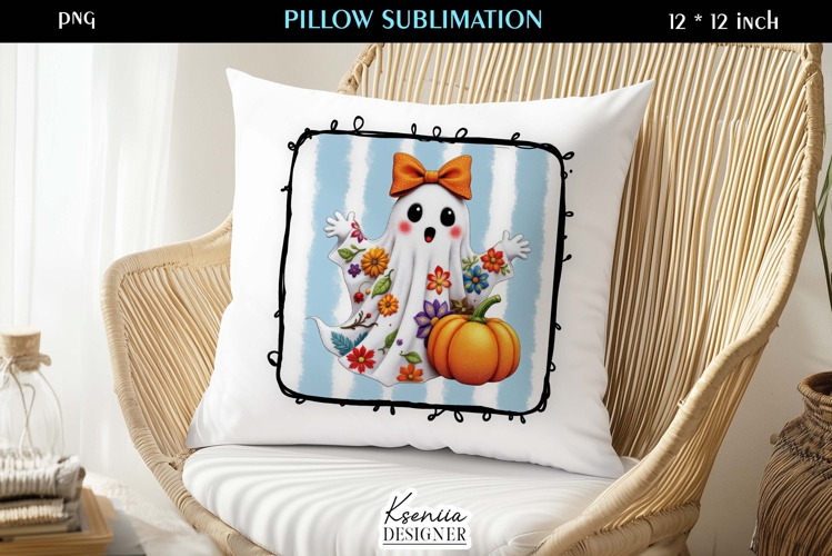 Patchwork Ghost Pillow Sublimation Design Fall Halloween