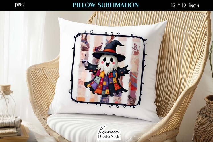 Patchwork Ghost Pillow Sublimation Design Fall Halloween