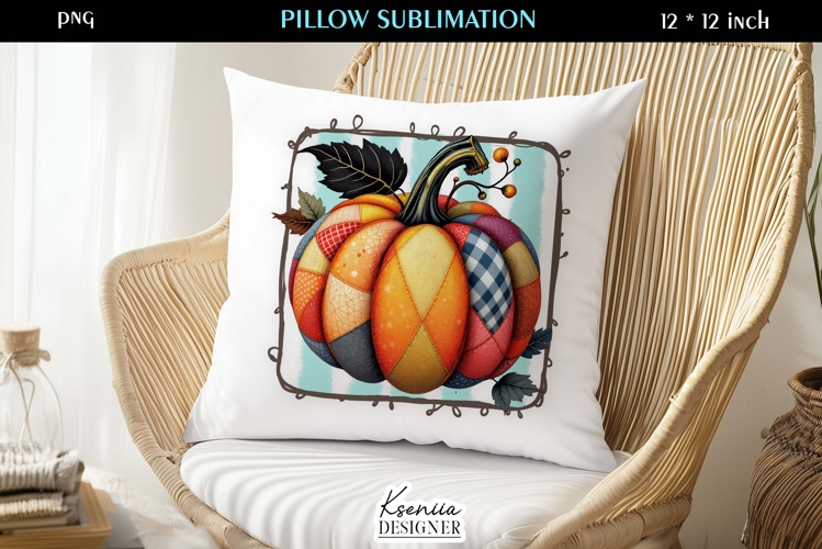 Patchwork Ghost Pillow Sublimation Design Fall Halloween