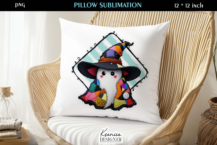 Patchwork Ghost Pillow Sublimation Design Fall Halloween