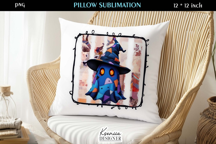 Patchwork Ghost Pillow Sublimation Design Fall Halloween