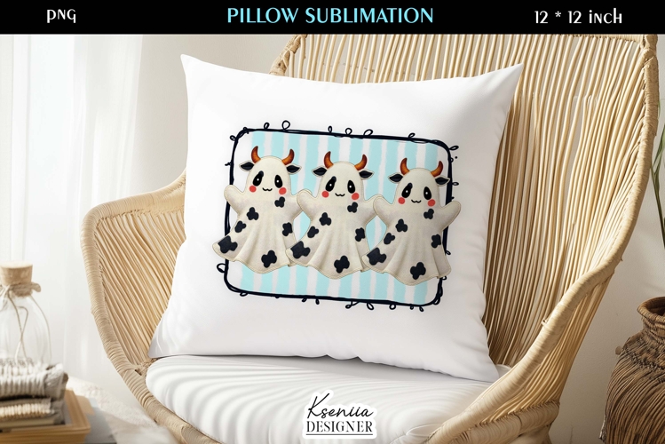 Patchwork Ghost Pillow Sublimation Design Fall Halloween