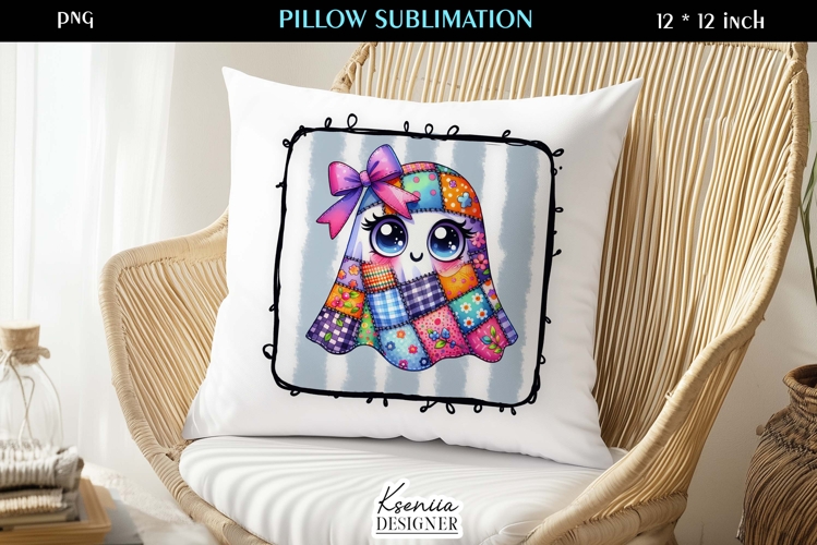 Patchwork Ghost Pillow Sublimation Design Fall Halloween