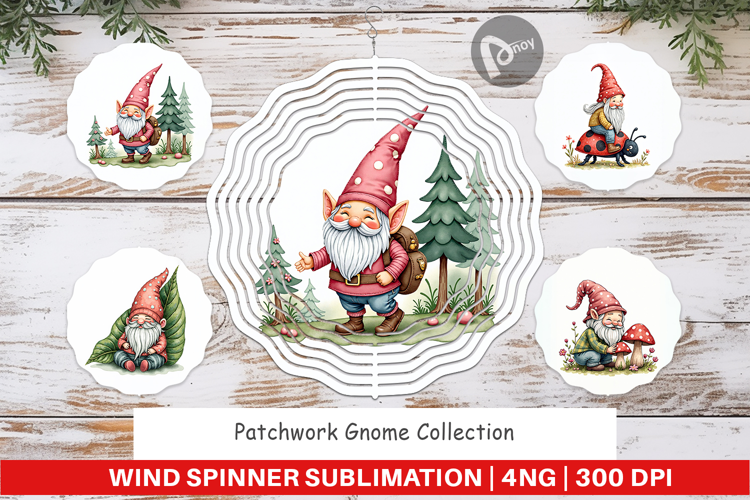 Patchwork Gnome Collection Wind Spinner