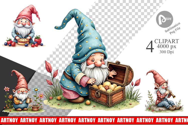 Patchwork Gnome Collection Clipart