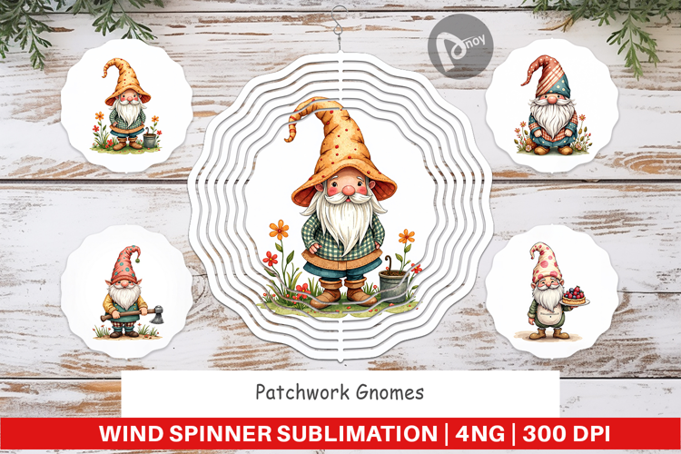 Patchwork Gnomes Wind Spinner