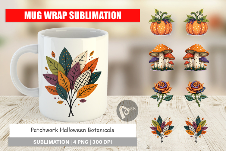 Mug Wrap Patchwork Halloween Botanicals