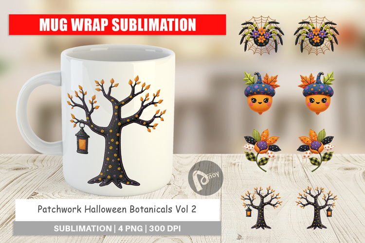 Mug Wrap Patchwork Halloween Botanicals