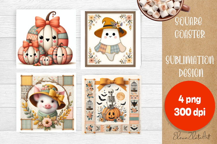 Halloween patchwork square coaster sublimation designs