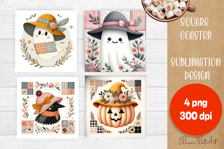 Halloween patchwork square coaster sublimation designs