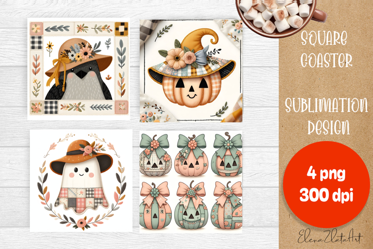 Halloween patchwork square coaster sublimation designs
