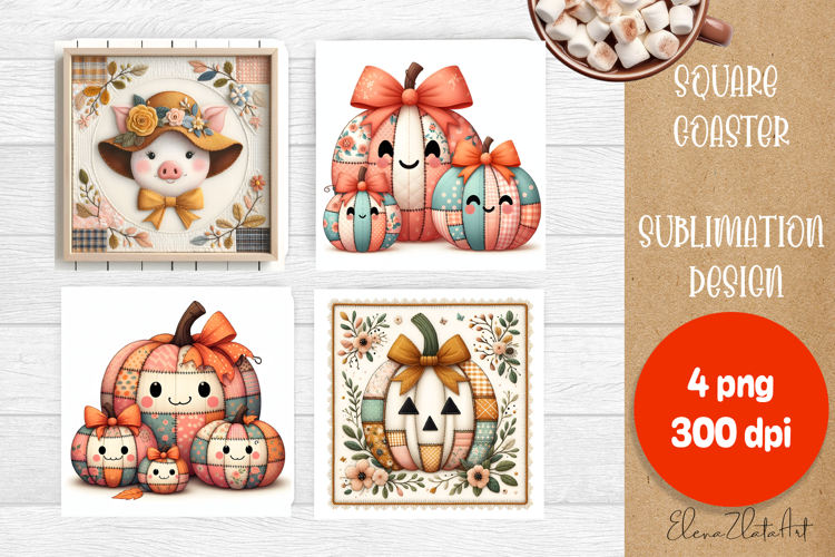 Halloween patchwork square coaster sublimation designs