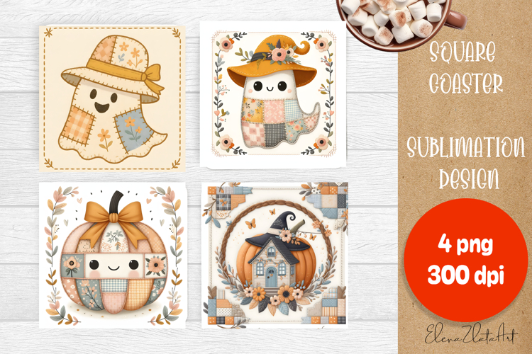 Halloween patchwork square coaster sublimation designs