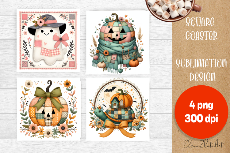 Halloween patchwork square coaster sublimation designs