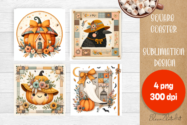 Halloween patchwork square coaster sublimation designs