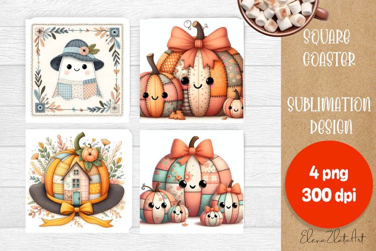 Halloween patchwork square coaster sublimation designs