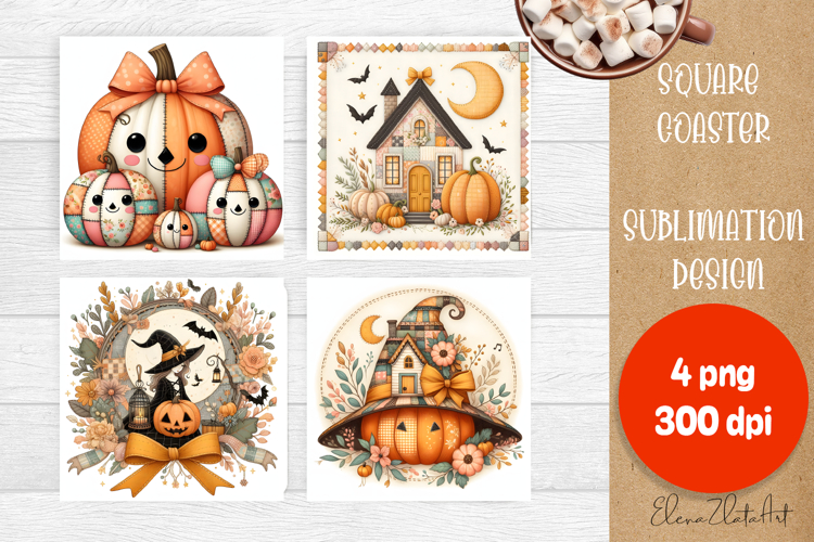Halloween patchwork square coaster sublimation designs