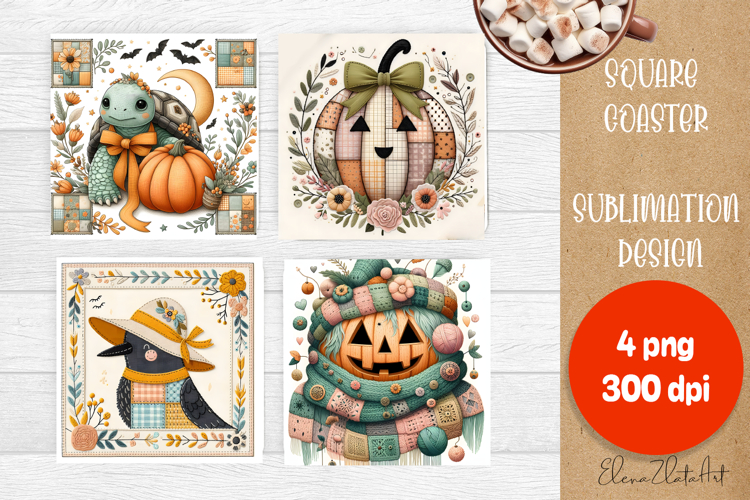 Halloween patchwork square coaster sublimation designs