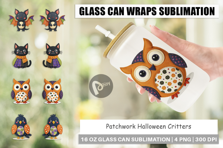 Glass Can Patchwork Halloween Critters