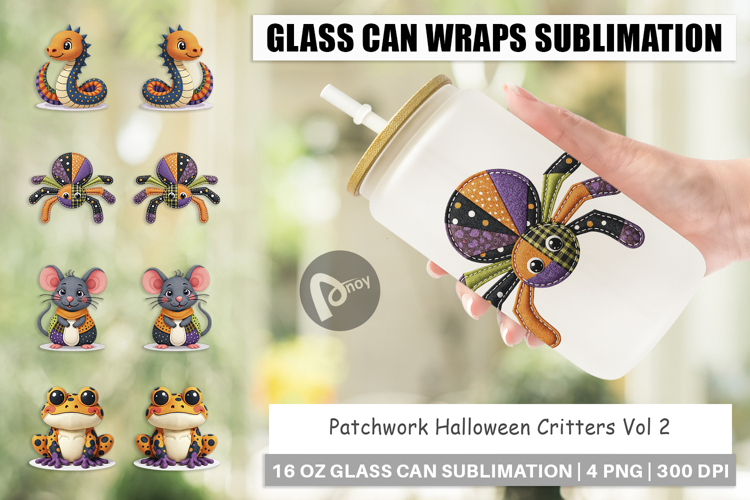 Glass Can Patchwork Halloween Critters