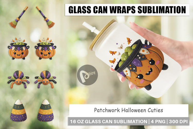 Glass Can Patchwork Halloween Cuties